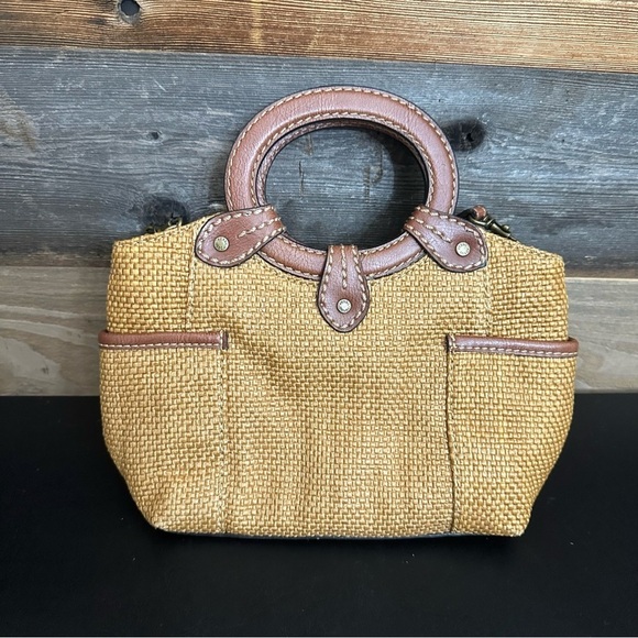 Fossil Woven Rattan Crossbody Handbag Beach Bag Leather Strap Handbag Brown - Picture 1 of 11